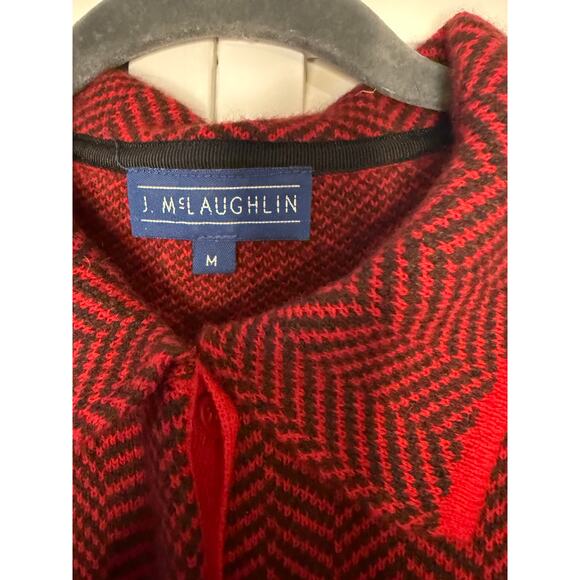 J. McLaughlin Red Black Pattern Long Sleeve Collared Sweater Cardigan Sz M Wool - Picture 4 of 6